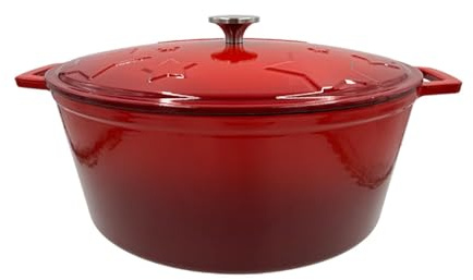 Grillfürst Dutch Oven Sternentöpfchen 7,8 Liter - roter Gusseisen Bräter mit Henkeln und pflegeleichter Emaillierung, ovaler Schmortopf für Grill und Herd