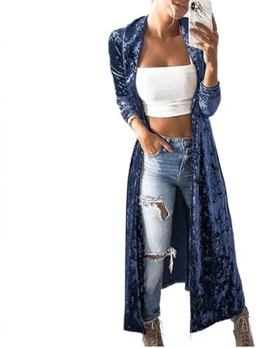 RICOCHO Long Velvet Cardigan Women's Long Velvet Cardigan Duster Long Sleeve Velvet Duster Kimono Coat