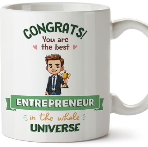 MUGFFINS Entrepreneur Man Mug - in English - Best in Universe Trophy - Funny Gift for Colleagues - Ceramic 11oz Mug