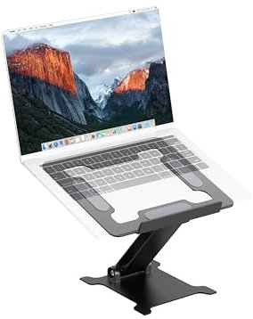PureMounts Laptop Ständer Höhenverstellbarer, Faltbarer & Ergonomischer Notebookhalter für Home Office, Stufenlos Verstellbarer Aluminium Laptopständer mit Belüftung & Anti-Rutsch-Pads, Schwarz