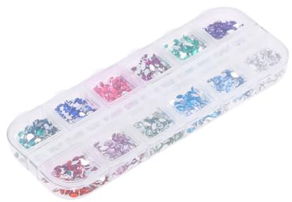 Glänzende Nagelstrasssteine 12 Farben, Flacher Rücken, 1 Kasten