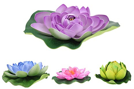 Ciieeo 4 Stück Künstlicher Lotus Brunnen Künstliche Blumen Wasserpflanzen Für Teiche Schwebend Schwimmbad Solar- Lilie Solarbetriebener Teichbelüfter Aquarium Wasserfontäne Eva