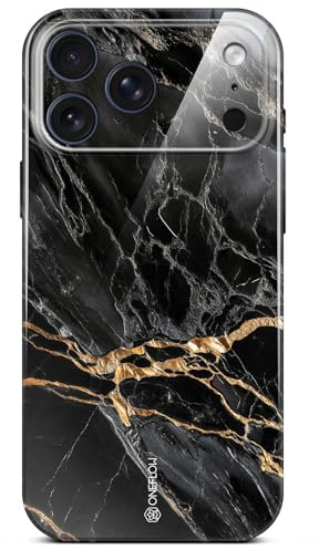 ONEFLOW Bliss Cover für iPhone 17 Pro Hülle in Marmor Optik, Designer Case Handy Schutzhülle mit Kameraschutz, Muster Hardcase Glitzer Handyhülle marmoriert, Schwarz Gold