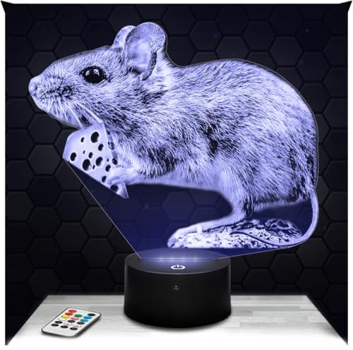 Lampephoto.fr - Lampe Maus Nagetier 3D Touch Nachtlicht Tier | Made in France, Sockel & Größe wählbar, dimmbar, Batterie/USB, HD-Lasergravur, Geschenk für Sie & Ihn