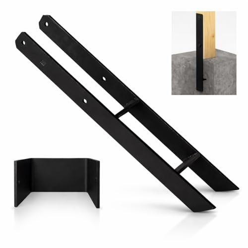 H Pfostenträger 121×600×5,0 mm Schwarz Stahl Pulverbeschichtet Pfostenanker zum Einbetonieren Stützenfuß Pfostenschuh Holzverbinder für Zaun Carport Terrasse