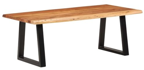 GeenYuu Couchtisch 110x55x40 cm Massivholz Akazie, Baumkante Natur, Robuste Eisenbeine, Braun, Rechteckiger Sofatisch für Wohnzimmer, Langlebig