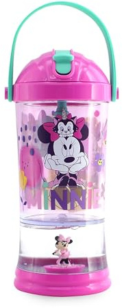 Disney Store Official, Minnie, Strohhalm-Becher mit Schneekugel, 310 ml | Kinder-Trinkflasche mit Minnie Maus, Glitzerboden, Schraubdeckel, Strohhalm zum Aufklappen und Trageband, ab 4 Jahren
