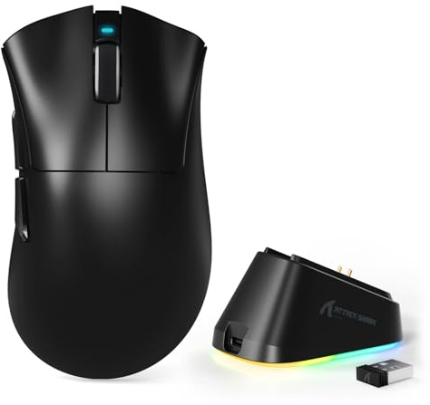 MAMBASNAKE x Attack Shark V3PRO Souris de Jeu sans Fil avec Station de Recharge Magnétique, Capteur PAW3311, BT/2,4 GHz/USB-C, Poids Plume de 62 g, 500 mAh, 25 000 DPI pour PC/Mac-Noir