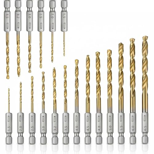 Runihorn HSS-R Metallbohrer Set 19 tlg mit Sechskant-Schaft, 1,5–6,5 mm Kurze Bohrer, hss bohrer metallbohrer set mit Doppelgrößen für Akkuschrauber & Bohrmaschinen