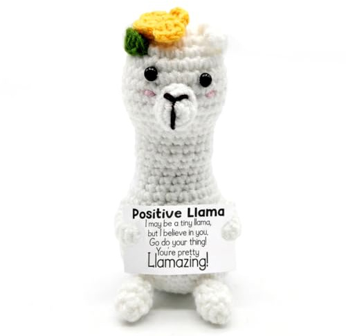 NYVOR Alpaka Deko, Alpaka Kuscheltier Gehäkelt, Lustige Positive Lama Figur mit Spruch „Positive Llama“, Emotional Support Pocket Hug, Anti Stress Geschenk für Frauen Männer Freunde Kollegen