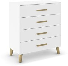 Rauch Möbel ADITIO, Kommode, Farbe Weiß, Breite 80 cm | Sideboard im Skandi-Design, 4 Schubladen, Soft-Close, Massivholz Griffe und Füße, für Schlafzimmer, Gästezimmer, Wohnzimmer