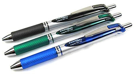 Pentel-EnerGel-Xm-Gelschreiber/-Tintenroller, einziehbar, 0,7 mm, Schwarz/Grün und Blau, 3 Stück