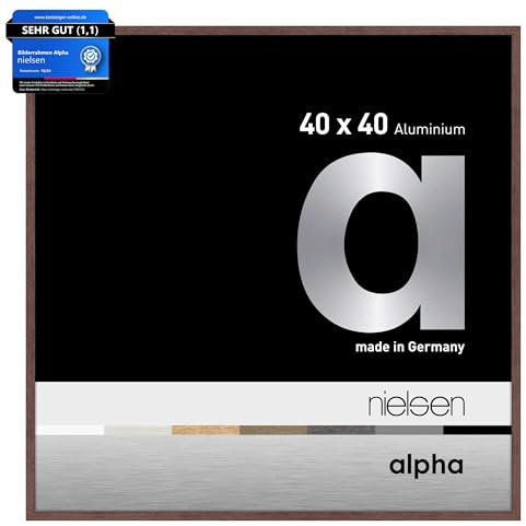 nielsen Bilderrahmen, 40 x 40 cm, Aluminium, Wengé, Posterrahmen zum Aufhängen im Hoch- & Querformat, Echtglas, Alpha