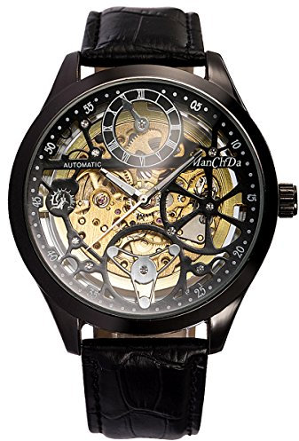 ManChDa Uhren Herren Mode Business Kleid Analog Automatisch Männer Luxusmarke Sport Wasserdicht Armbanduhr Schwarz Leder Armbanduhr