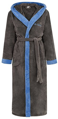 Di Vadini Unisex Herren Damen Bademantel Prato mit Kapuze I Morgenmantel flauschig I Nachtwäsche aus edler Mikrofaser Farbe: charcoalgrey/Blue, Grösse: M