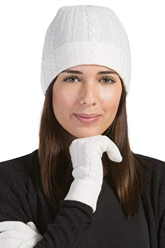 Fishers Finery Damen-Set aus 100 % reinem Kaschmir mit Mütze und Handschuhen, in exquisiter Box, Cream, Einheitsgröße