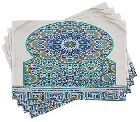 ABAKUHAUS marocain Lot de Sets de Table en 4 pièces, Carreaux de céramique Orientale, Tissu Lavable pour Salle à Manger et Cuisine, 30 cm x 45 cm, Pale Café Turquoise