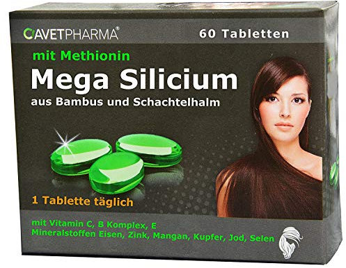 Haare, Haut, Nägel, 60 Tabl., hoher Silizium Gehalt, 9 Vitamine, 6 Mineralstoffe, Monatspackung, 1 Tabl. täglich, Silicium aus Bambus und Schachtelhalm, Haarausfall frauen, männer, Vitamin