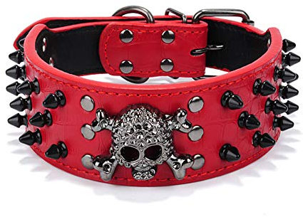 ETOPARS Schädel Niet Haustierhalsband, Großes Mittleres und Kleines Hundehalsband, Totenkopf verstellbar mit Spike-Nieten Kroko Kunstleder Hundehalsband