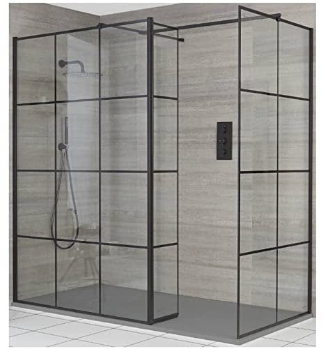Milano Barq Black Grid Corner Shower Enclosure Return Light Grey Tray - 1700mm x 900mm