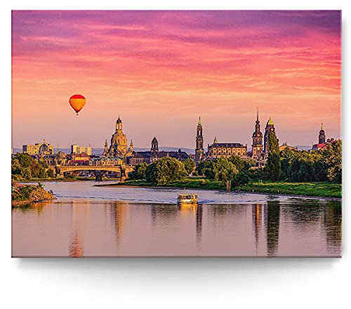 BilderKing Wandbild Dresden Elbe - 200cm x 150cm Leinwand auf 4cm Keilrahmen