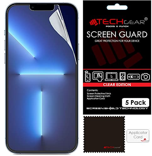 TECHGEAR [Pack of 5 Screen Protectors for iPhone 13 Mini - CLEAR LCD Screen Protector Film Guard Covers with Cleaning Cloth & Application Card Compatible with iPhone 13 Mini 5.4