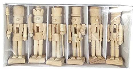 URMAGIC Unpainted Wooden Nutcracker Ornament Set with Paint and Brush, 12cm 6 Pcs Nutcracker Soldier Figurines,DIY Blank Xmas Nutcracker Soldier Statues,Christmas Decoration(6 Pcs Blank)