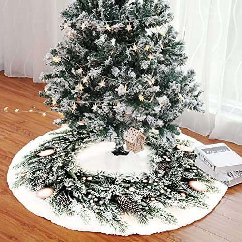 Mateju Weihnachtsbaum Rock Weihnachtsbaumdecke Rund Decke Groß Christbaumdecke Christbaumständer Teppich Baumdecke Weihnachtsbaum Deko für Weihnachten Neujahr Party (Weihnachtskranz,36inch)