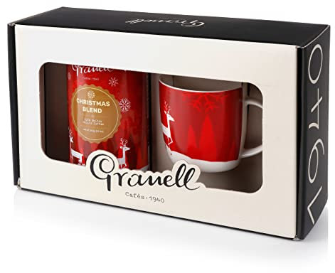 Granell Cafés · 1940 - Original Cadeau de Noël | Cadeau Gourmet pour des amateur de cafe - Pack Cafe Moulu 100% Arabica + Tasse Noël