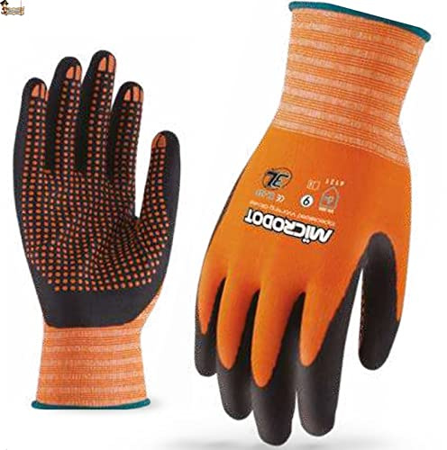 BricoLoco.com Guantes trabajo mecánico nitrilo, nylon sin costuras. Puntos dots para ¡¡¡ MÁXIMO AGARRE !!!. Excelente adaptación a la mano. (1, Talla 7)
