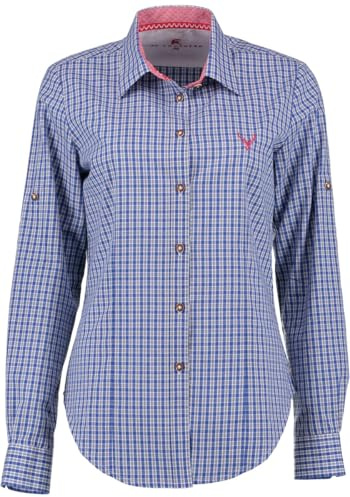 OS Trachten Damen Bluse Langarm Trachtenbluse mit Liegekragen Prami