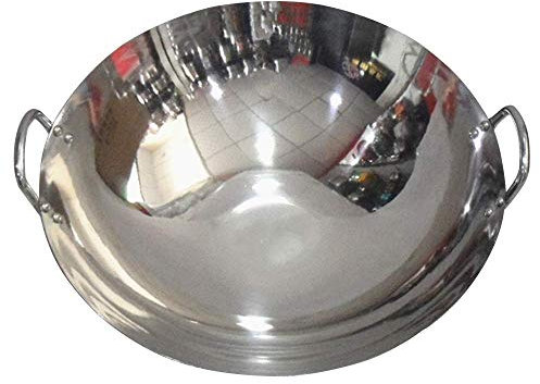 ZXFDMSWJ Casserole en INOX pour Wok avec Anse et Couvercle, Casserole Multi-usages en INOX 50 cm