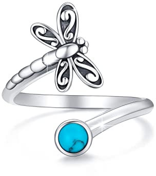 Einstellbare Libelle Ringe 925 Sterling Silber Türkis Ring Tier Offene Einstellbare Ringe Fidget Ringe Dragonfly Schmuck Geschenke für Frauen Mädchen…