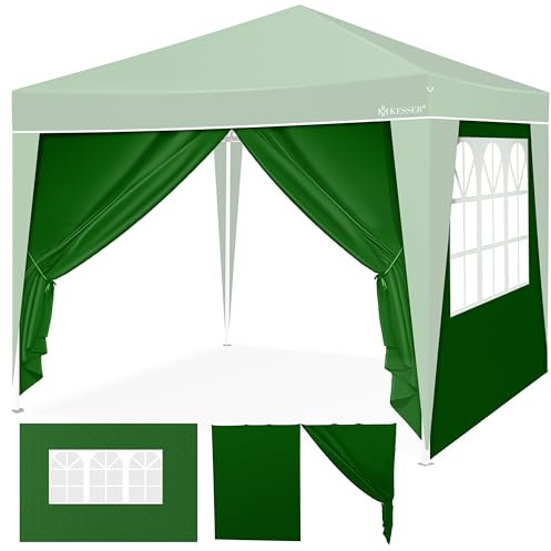 KESSER® 2X Seitenwand für Pavillon 3x3m - Faltpavillon Pop Up | klappbar | platzsparend | verstaubar| mit Reißverschluss| Seitenfenster Transparent| Wetterbeständig | Pavillon Seitenteile | Grün