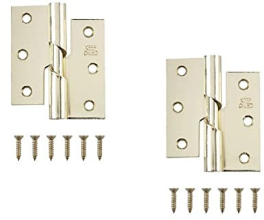 3 Inch Right-Handed Rising Butt Door Hinges – Brass-Plated Steel Hinges with Square Corners for Internal or External Doors (1 Pair)