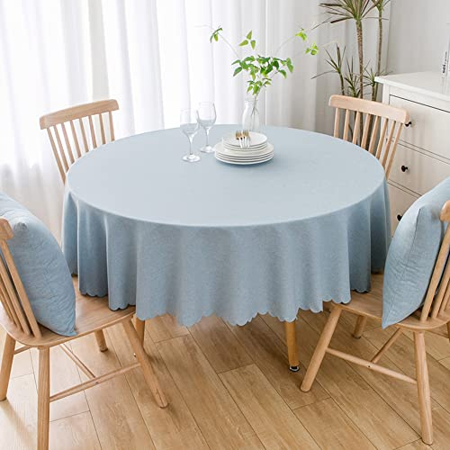 Lsimeru Abwaschbar Tischdecke Fleckschutz Rund 120 Blau Lotuseffekt Garten Einfarbig Tischtuch Schmutzabweisend Waschbar Baumwolle Leinen Tafeltuch Tischdekoration für Outdoor und Drinnen
