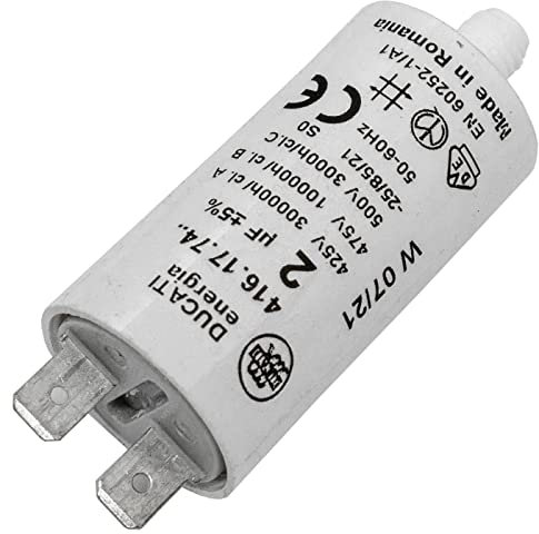Lumonic Condensateur de démarrage 416.17.27 B [incl. fiche 6,3x0,8mm] | Condensateur moteur 2µF 450V 25x49mm I Condensateur dans boîtier plastique iso
