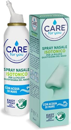 CARE for you Spray Nasale Isotonico Bipack - Spray Lavaggi Nasali Nebulizzato, con Acqua di Mare Ricca di Oligoelementi, per la Pulizia Quotidiana Del Naso, Bipack 125 ml + 125 ml