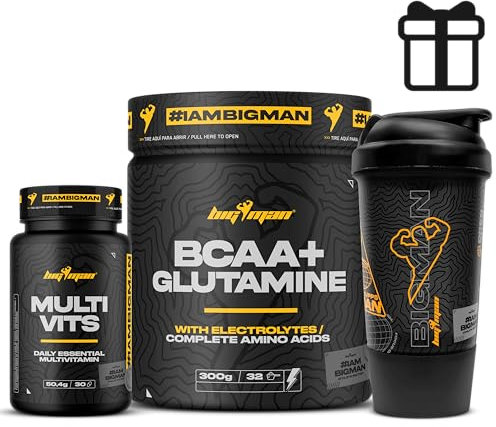 Pack BigMan | Bcca & Glutamina + Electrolyte 300Gr (NARANJA) + Multivits 30 Caps + Shaker PRO REGALO | Aminoácidos Con Minerales | Recuperación Muscular | Recuperación Muscular