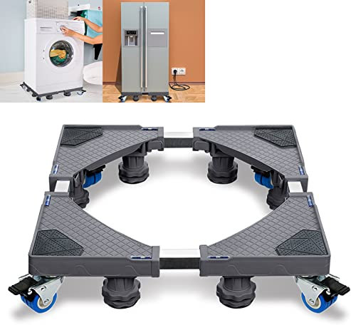XMTECH Verstellbare Waschmaschine Sockel, Waschmaschinen Untergestell Unterschrank Beweglich Sockel für Kühlschrank, Trockner & Waschmaschine, (45-75cm)- 8 Füße und 4 Räder, Gray