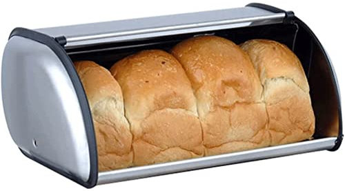 OLOTU Caja de Pan Panera de Acero Inoxidable, panera Plateada con Tapa Enrollable, Soporte para Pan de Gran Capacidad, contenedor de Almacenamiento para el hogar para restaurantes Panera