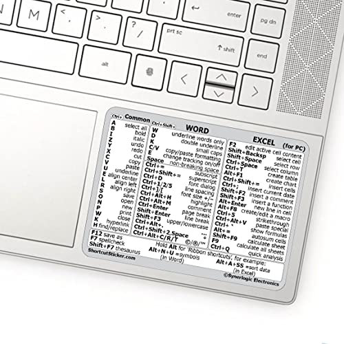SYNERLOGIC (2 pcs) Word/Excel (for PC) Keyboard Shortcuts Stickers | No-Residue Laminated Vinyl Cheatsheet Windows Keyboard Stickers 102 x 76mm (White, Large, 2 pcs)