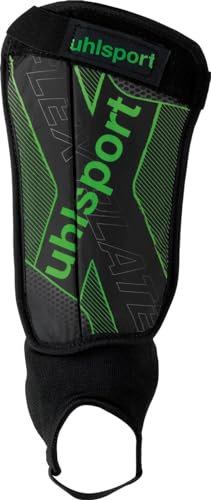 UHLSPORT Unisex – Erwachsene Flex Plate Schienbeinschoner, Schwarz/Fluo Grün/Silber, XXS