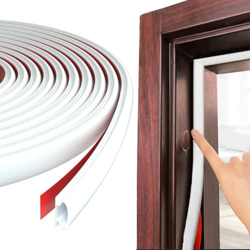 Esufeir 19.7Ft/6M Blanco Goma Burlete Puerta Tira Sellado Ventana,Autoadhesivo Pvc Junta Cinta Insonorizar Aislante Frio para Marcos de Puertas Entrada Casa,Puerta Corredera Madera Aluminio