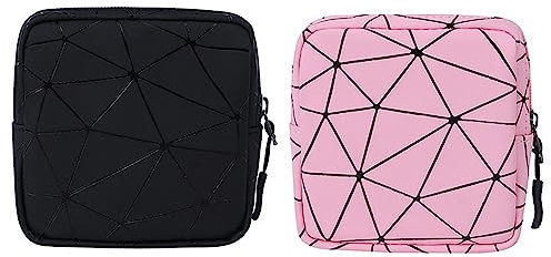 2 Stück Damenbinde Aufbewahrungstasche, Perioden Tasche Schule Mädchen, Tampon Binden Aufbewahrung, Mit Reißverschluss, Für Mädchen Reisen, Geometrische Nähte, Klein, Tragbar, Großes
