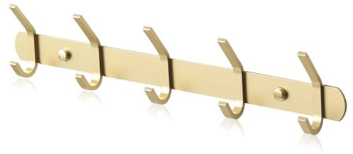 Hakenleiste Kleiderhaken Wand Mit 5 Haken Türhaken Gold Metall Edelstahl Polishing Process Wandhaken Garderobe Garderobenhaken Reihenhaken Aufhänger für Schlafzimmer Badzimmer Küche Wohnzimmer Flur