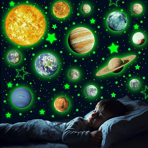 Wandtattoos zum Sonnensystem – im Dunkeln leuchtende Sterne (780 Stück), leuchtende Planeten-Aufkleber für die Decke, Wandtattoos für das Kinderzimmer, Deko für Kinderzimmer (grün)
