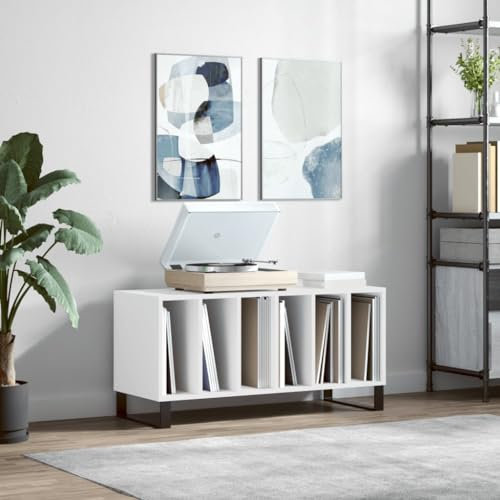 JUNZAI Mueble para Discos de Madera Contrachapada Blanco 100x38x48 cm, Estantería CD, Tocadiscos, Vinilos - 831756