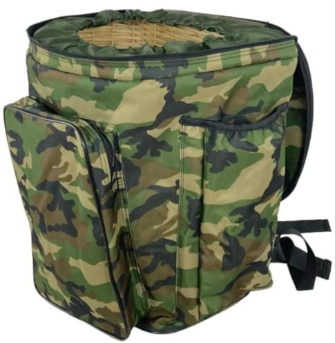 acquaverde | Zaino Portafunghi per Raccolta Funghi Professionale, Verde Mimetico, Imbottito Anti-urto con 3 Tasche, Cesta in Vimini - cm. 41x35x43