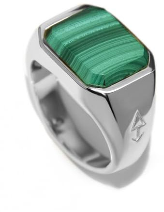 Rock & Steel 'Neptune' Herren Silber Ring Siegelring mit Malachite Stein aus 925 Sterling Silber (Silber, 63 (20.1 mm))